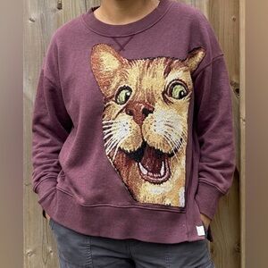 AERIE Upcycled Oversized Tapestry “Peek-a-Boo Kitty” Sweatshirt - Size XS